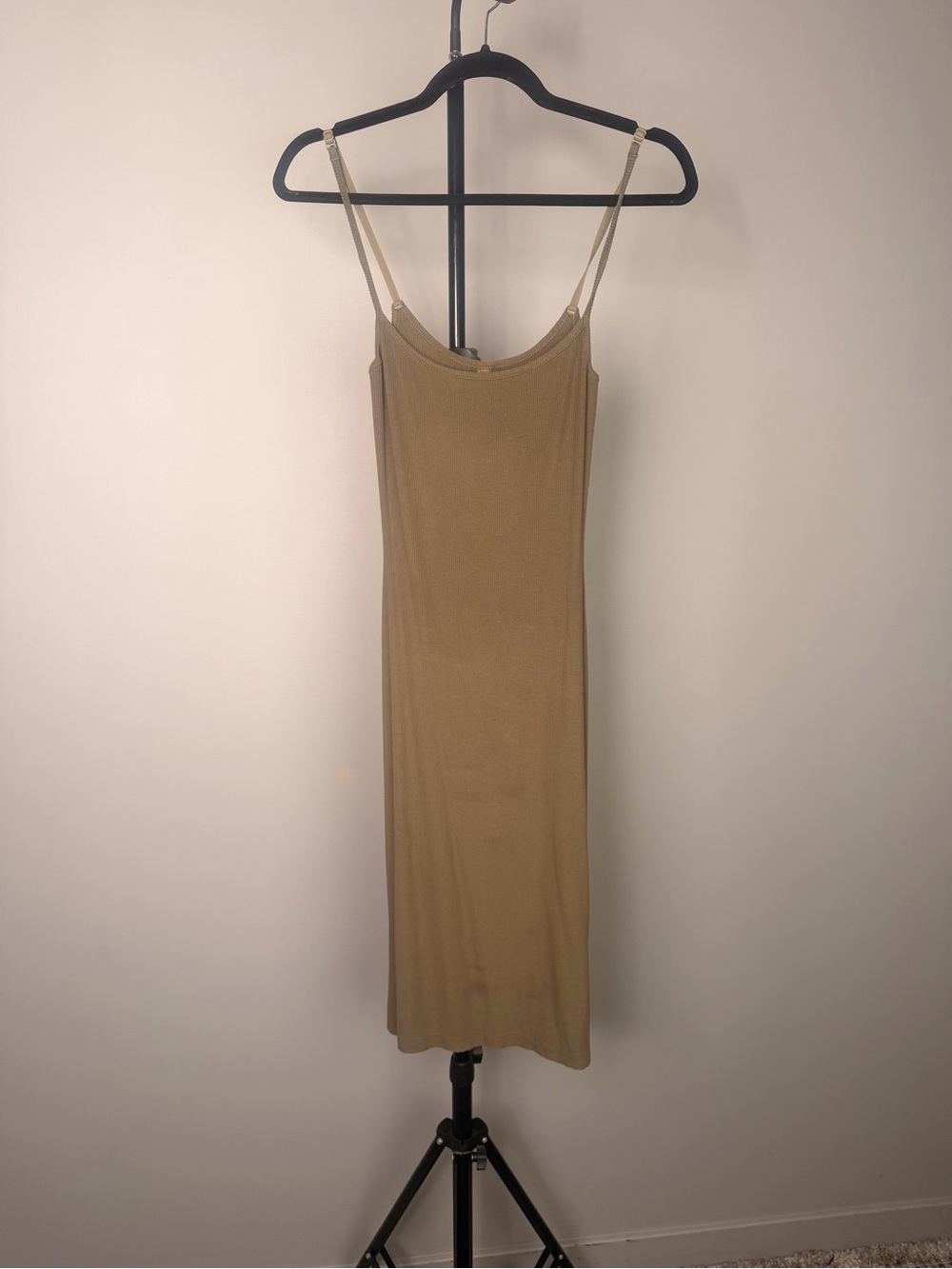 SKIMS Tan Slip Midi Dress with Adjustable Straps